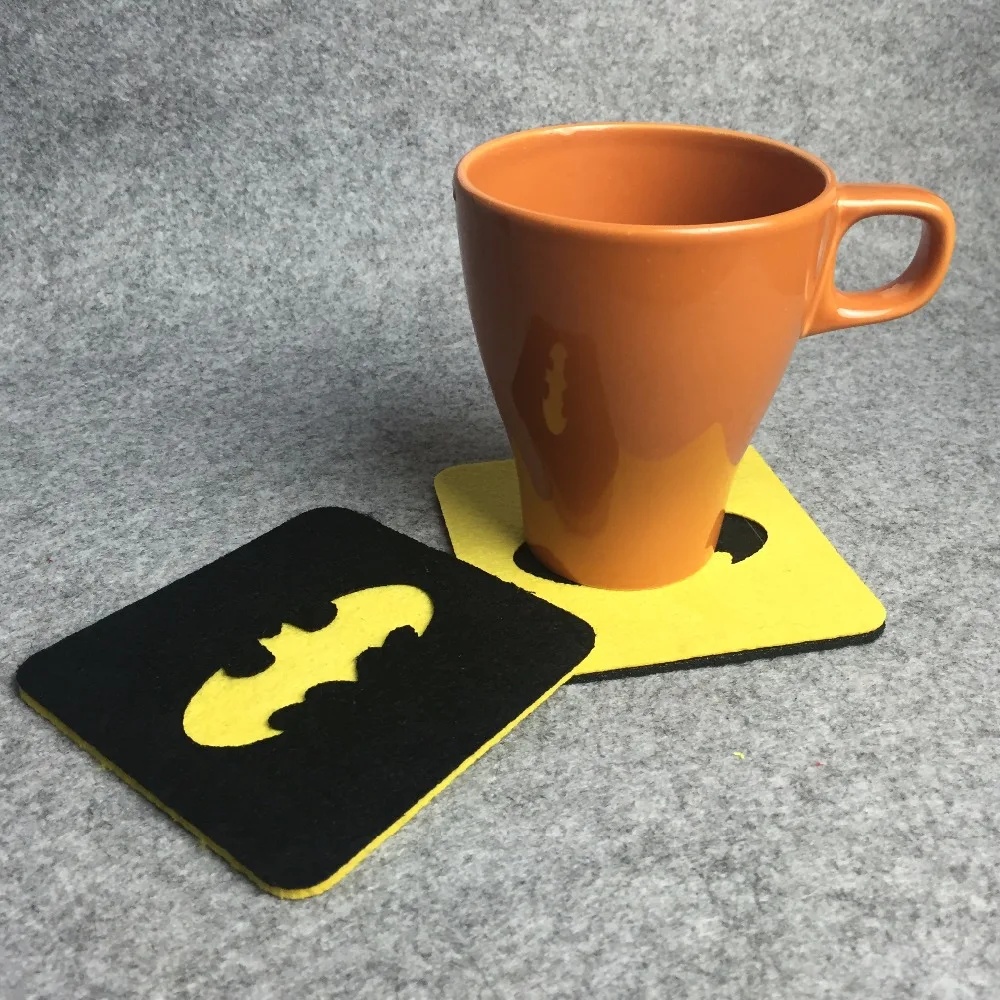 

8 pcs Batman Superhero Square Felt Coaster Cup mats Cartoon Pad supply fabric