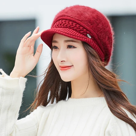 [DINGDNSHOW] бренд зимняя шапка женские шерстяные шапочки шляпа женская шапка вязанная теплая шапка шляпа элегантная шапка Skullies - Цвет: deep red