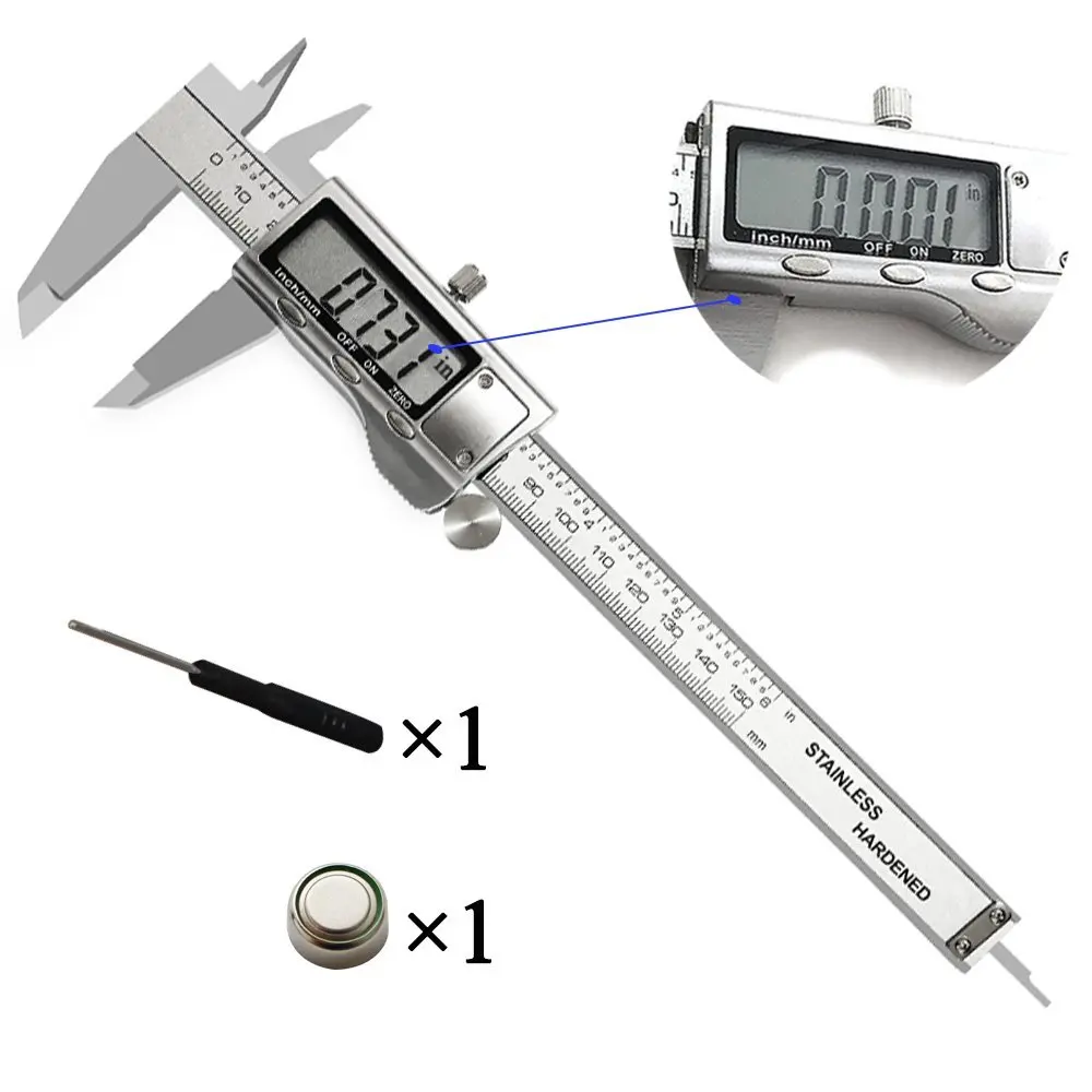 Negro 4 pulgadas LCD Digital Micr/ómetro electr/ónico de calibre de vernier de fibra de carbono de 100 mm Limita