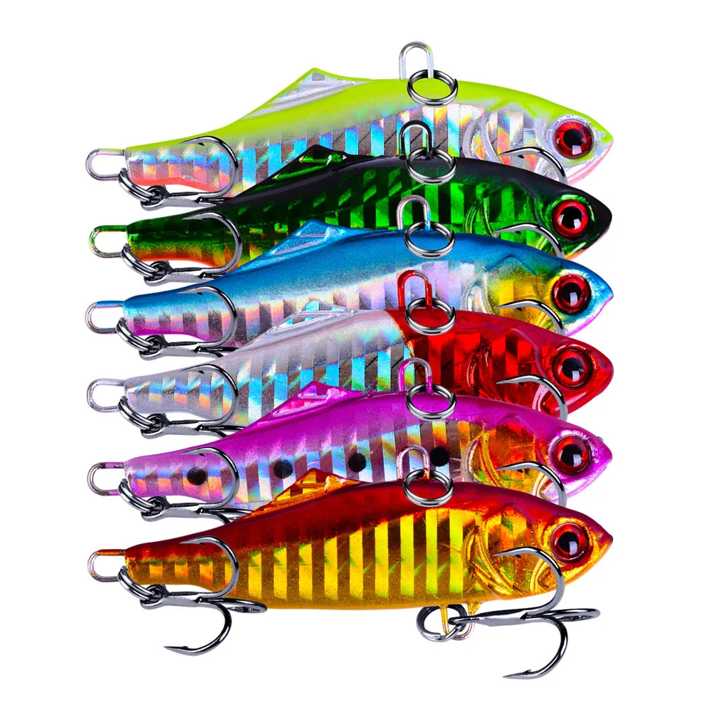 

6PCS 6.5cm/14.2g VIB Winter Ice Fishing Lures Bionic Hard Bait Vibration Lure Crankbait Fish Bass Wobbler Bait Treble Hooks