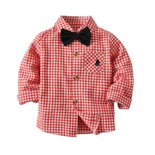 Модные рубашки для маленьких мальчиков хлопковые детские рубашки в клетку детская одежда г. Новая Осенняя рубашка джентльмена детская одежда От 1 до 8 лет R