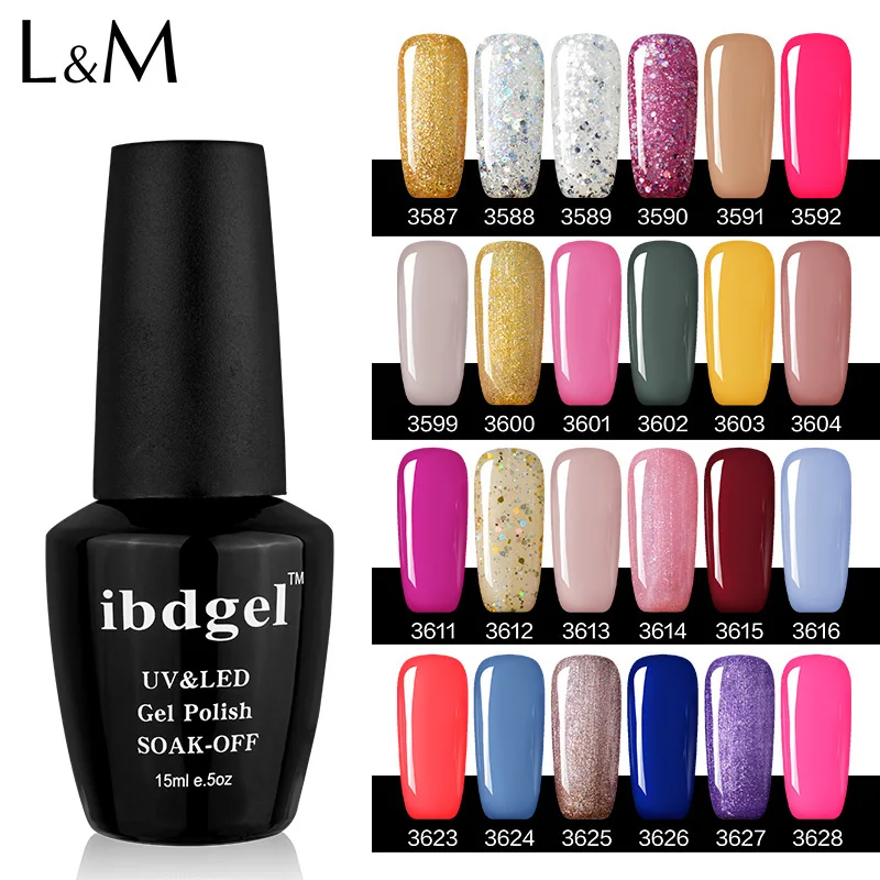 12 Pcs ibdgel Gel Nail Polish Glitter 610 Color Pretty UV Gel Polish Nail Art Manicure 15ml Varnish Lacquer Soak Off Gel Polish