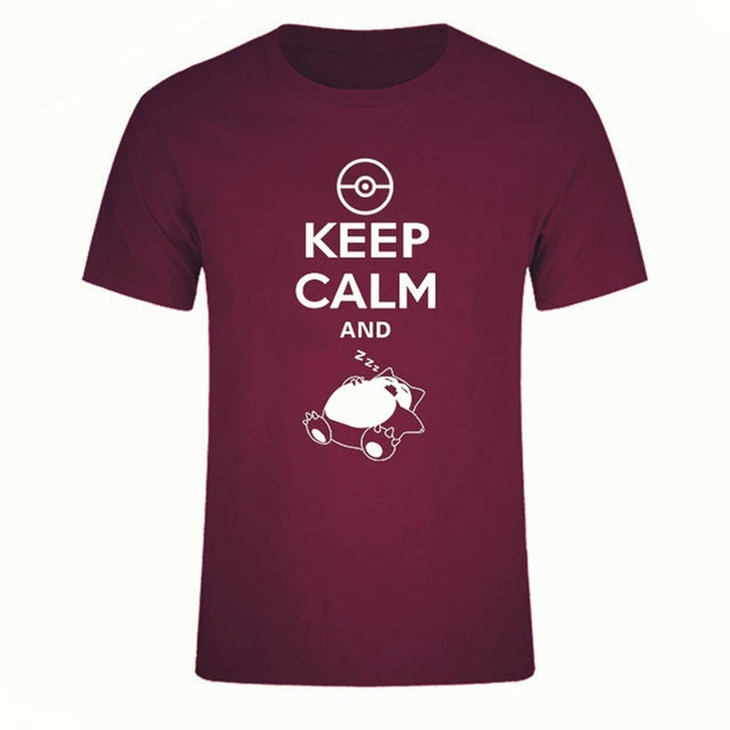 

New Fashion Style Keep Calm And Carry On Snorlax Sleep On Pokemon T Shirt Men Casual Music Rock N Roll Band T Shirts Camisetas