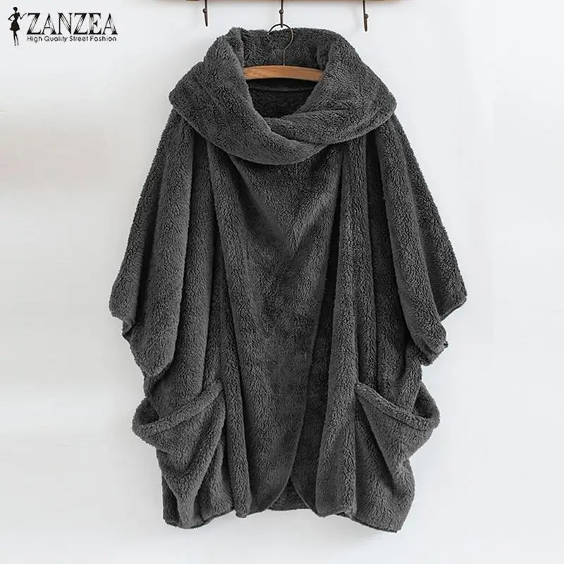 Finest  ZANZEA 2019 Winter Warm Fluffy Jackets Women's Coats Sleeve Female Button Outwear Poncho Autumn Car