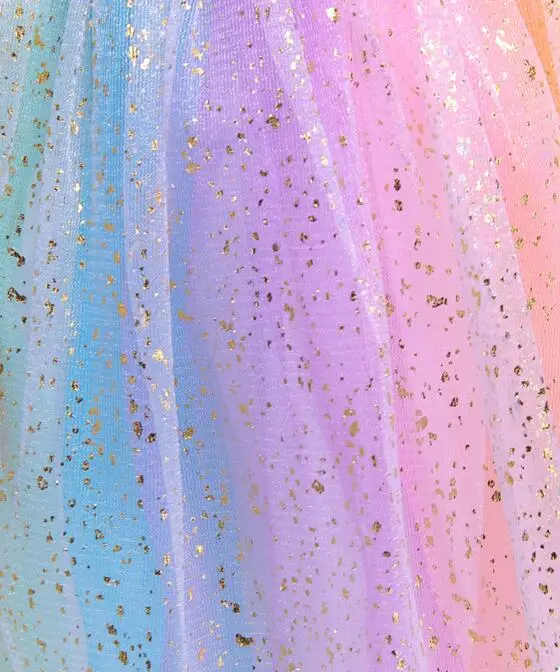 Girls Christmas Unicorn Costume With Headband Gold Wings for Kids Pony Rainbow Tutu Dress Children Halloween Theme Party Dress