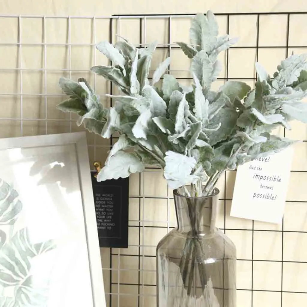 

Artificial Leaf Home Decoration Fake Green Plants Lambs Ear Leaf Spray Greenery Simulation Flocking silver leaf chrysanthemum#10