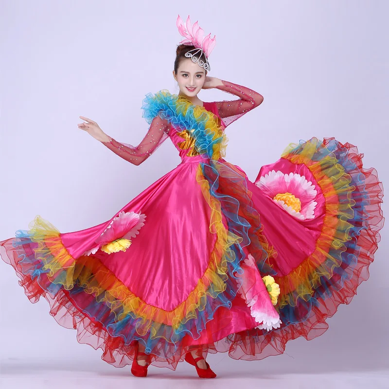 Women/'s Maxi Modern Dance Dress Flamenco Petal Flower Skirt Ballroom Performance