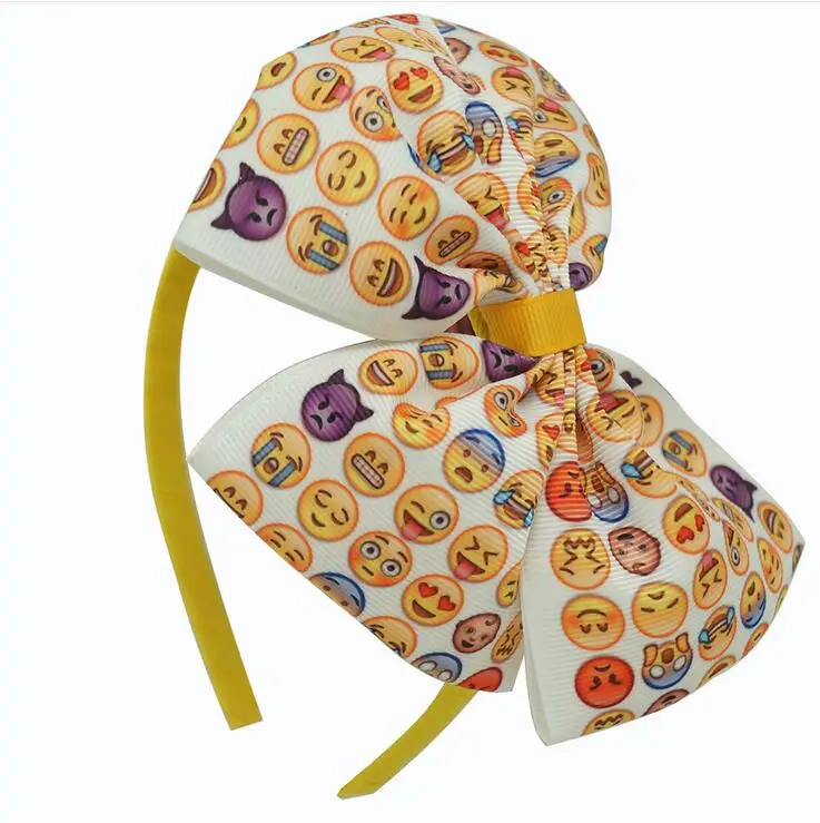 100pcs/lot Princess Emoji Headband Emoji Ribbon bow with headbandin Hair Accessories from