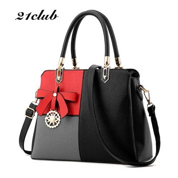 

21club brand women color patchwork totes casual zipper medium handbag hotsale lady ladies purse shoulder messenger crossbody bag