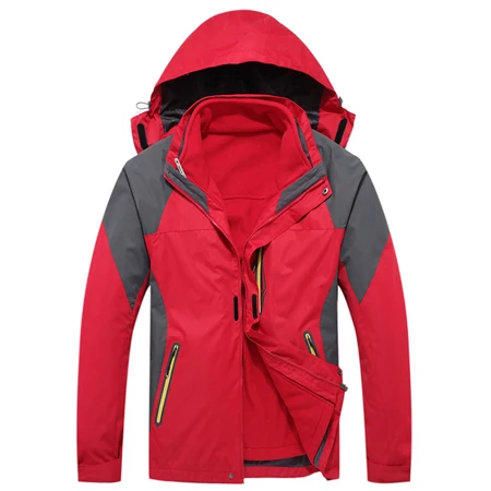 Зимняя теплая флисовая куртка для мужчин 3в1, Softshell, ветровка для спорта на открытом воздухе, Походов, Кемпинга, катания на лыжах, рыбалки, VA272 - Цвет: Red