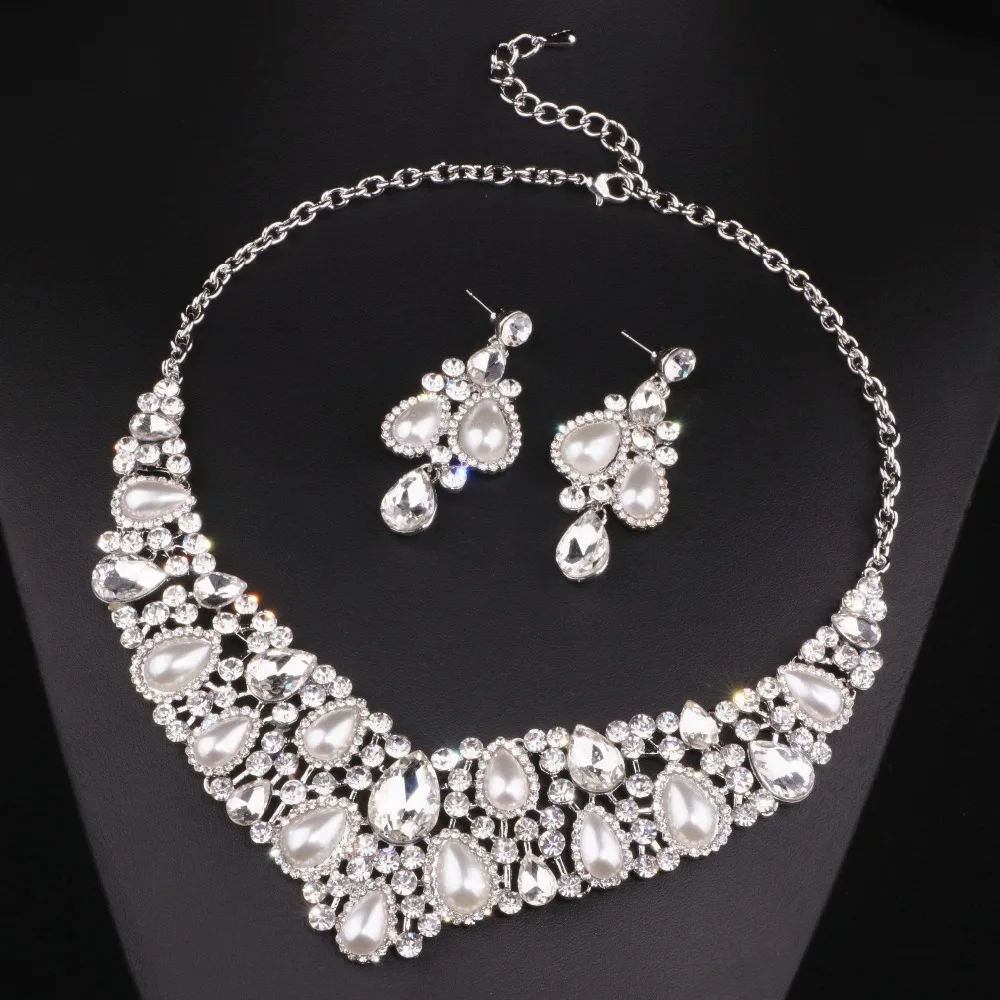Bridal Jewelry Sets Luxury Big Clear Crystal Statement