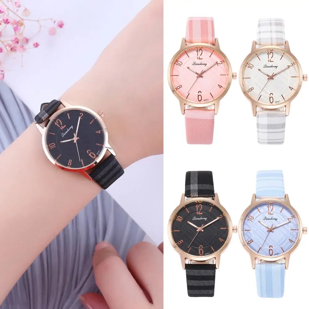 

England Fashion Arabic Numbers Quartz Analog Women Students Stripe Date Shopping Wrist Watch