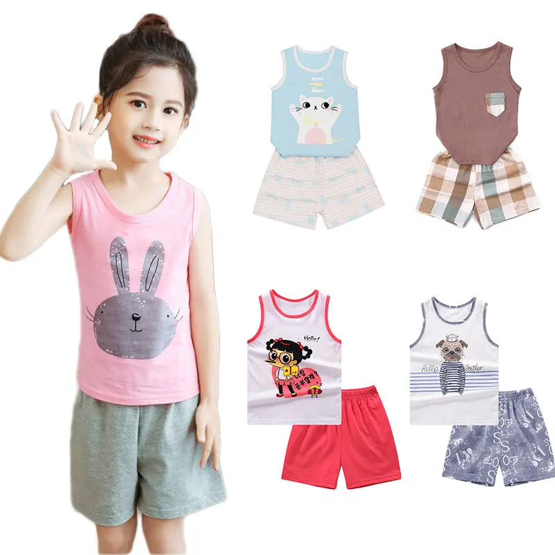 

Kids Cotton Vest Top Shorts Pants 2 PCS Set Summer Children's Set Baby Infant Clothing Sets Boys Girls Cartoon Soft Nightwear