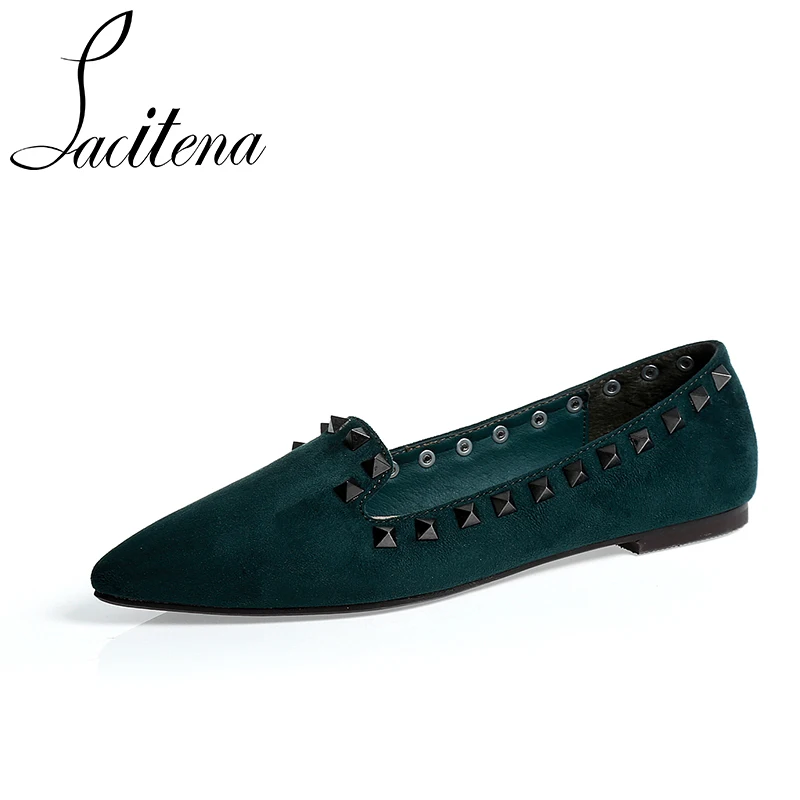 dark green ladies flat shoes
