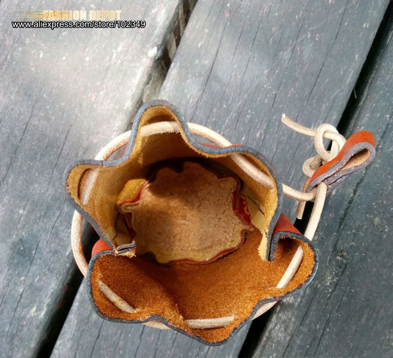 Genuine Leather Bucket Coin bag Real leather strawstring leather bag mini size (5)