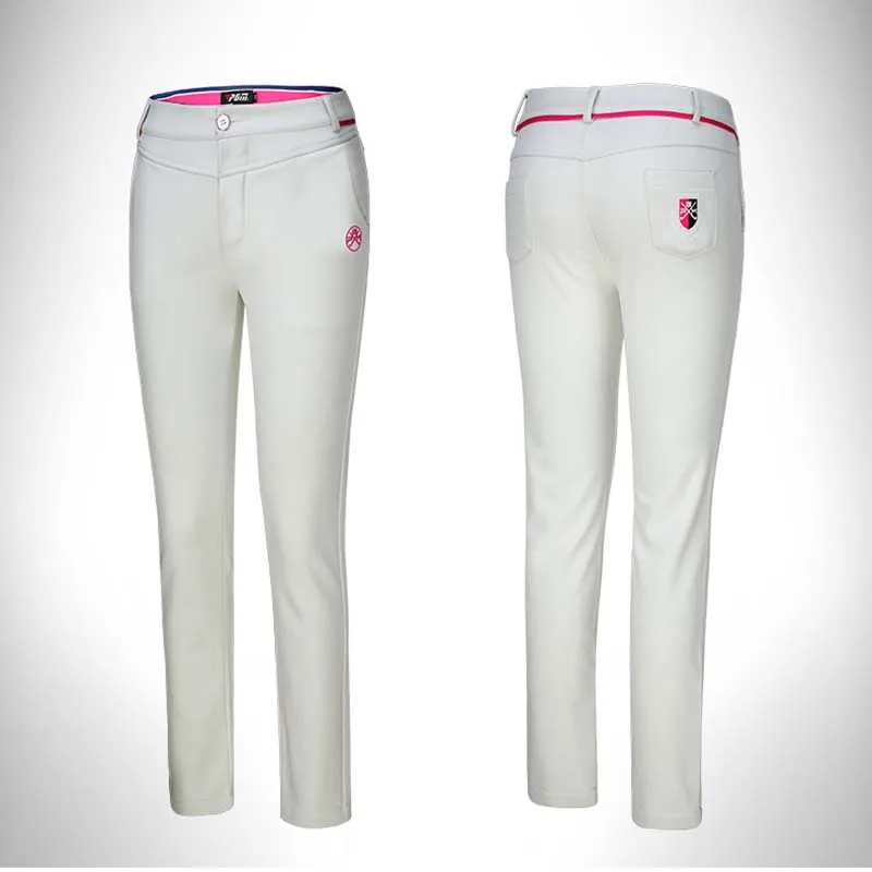 PGM осень зима новые плюс бархатные теплые женские брюки для гольфа эластичные дышащие тонкие спортивные брюки женские брюки три цвета - Цвет: White