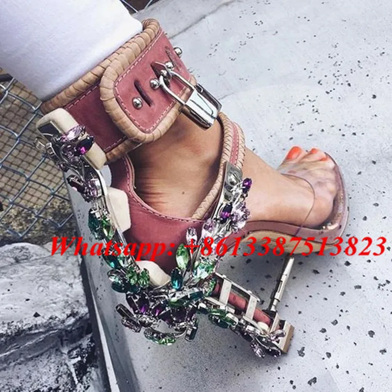 Summer Luxury Crystal Padlock Women Sandals Clear PVC Perspex High Heels Peep Toe Platform Pumps Party Sexy Ladies Shoes Woman