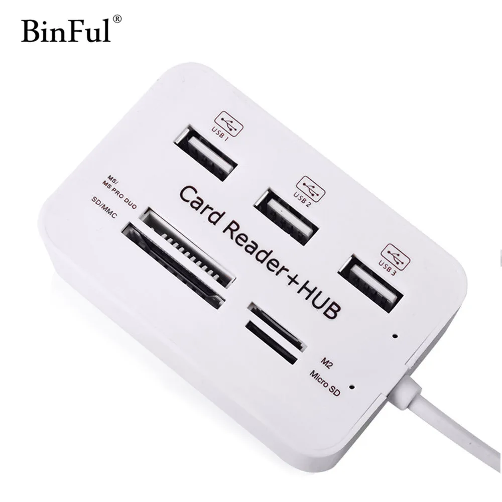 Multi Function 3 Port USB HUB Splitter Combo Card Reader Support Micro TF SD M2 MS 4