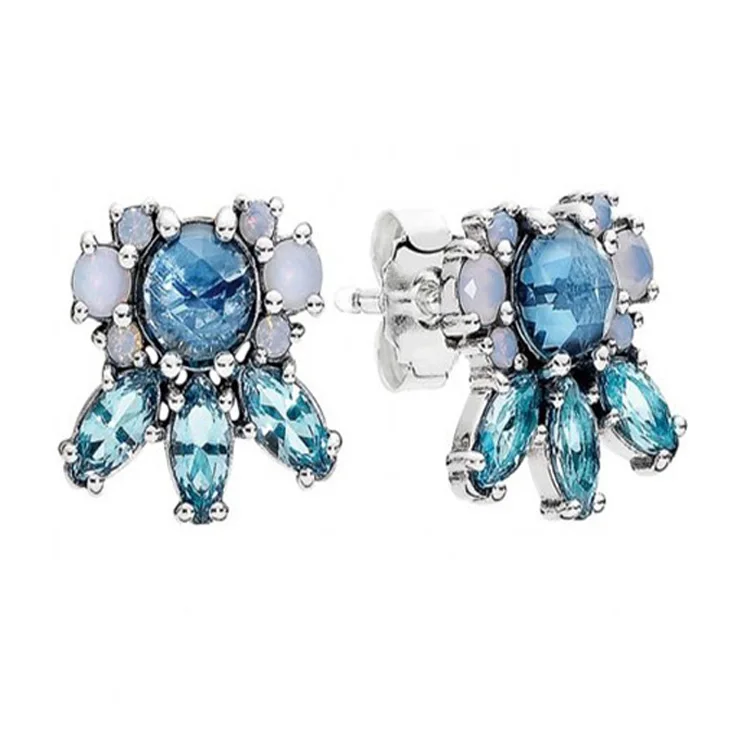 

Authentic 925 Sterling Silver Earring Patterns of Frost With Crystal Studs Earrings For Women Wedding Gift Fine Jewelry