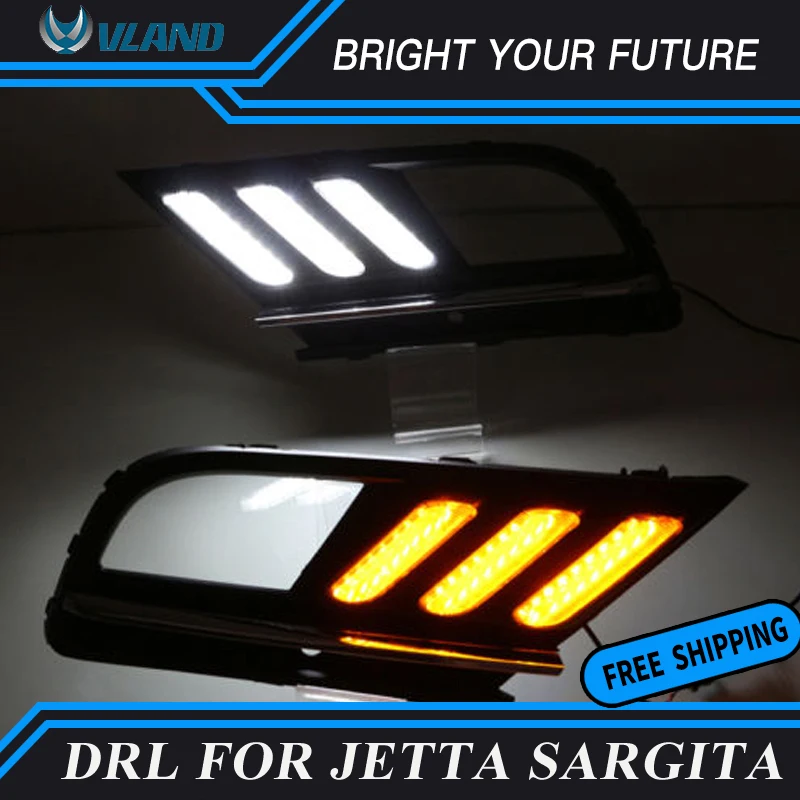 Car Daylight for Volkswagen Jetta MK7 Sagitar 2016 2017 LED Daytime Running Light DRL Streamer Yellow Turn Signal |