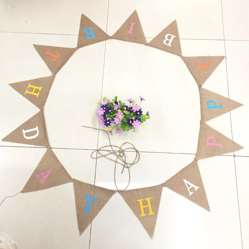 

12pcs/set European decorative linen love triangle flag Pennant flag birthday party pull flags hanging flag