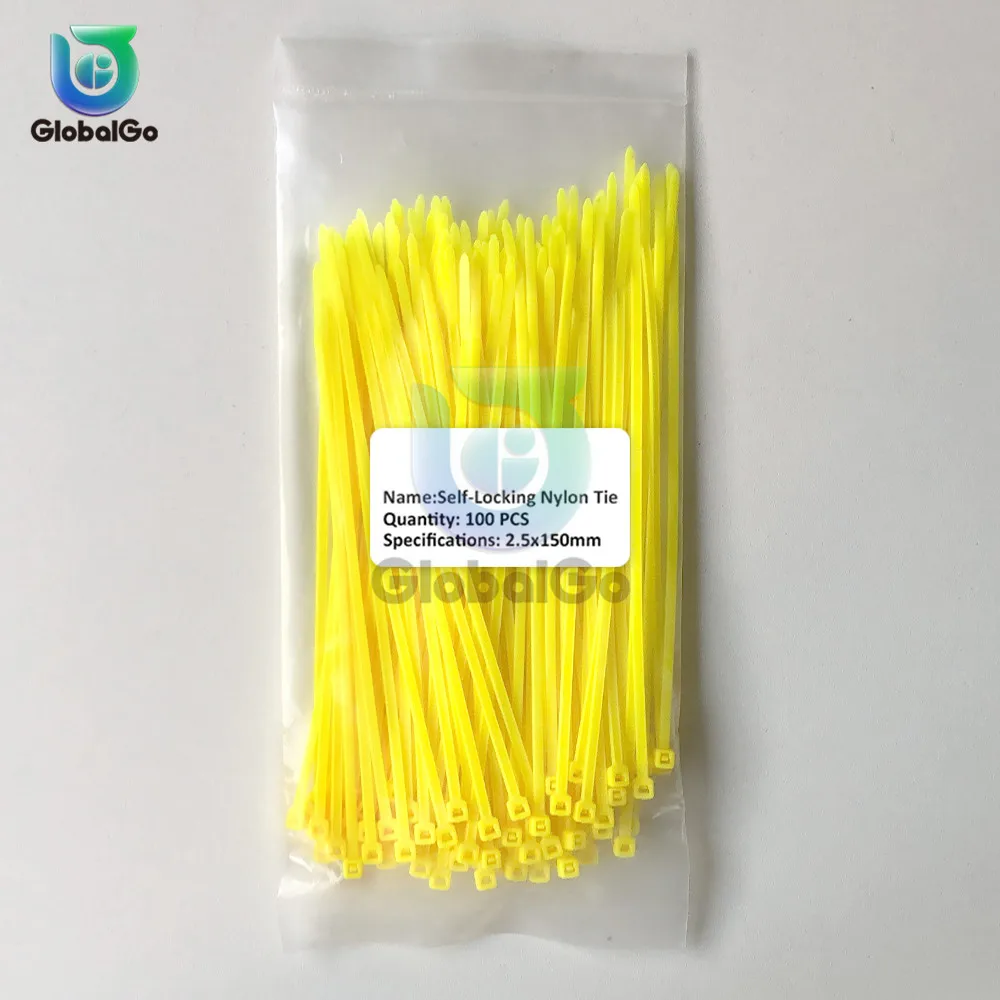 100 шт./лот 150 мм самоблокирующиеся Нейлоновые кабельные стяжки в 13 цветах; пластмассовая застежка-молния проволочная вязка наматывающиеся повязки 2,5*150 мм - Цвет: Yellow
