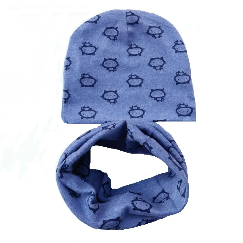 1 набор, детская хлопковая шапка и шарф-снуд Для весны осень-зима Мальчики Девочки шапочки шапки Дети Шляпы - Цвет: cats navy