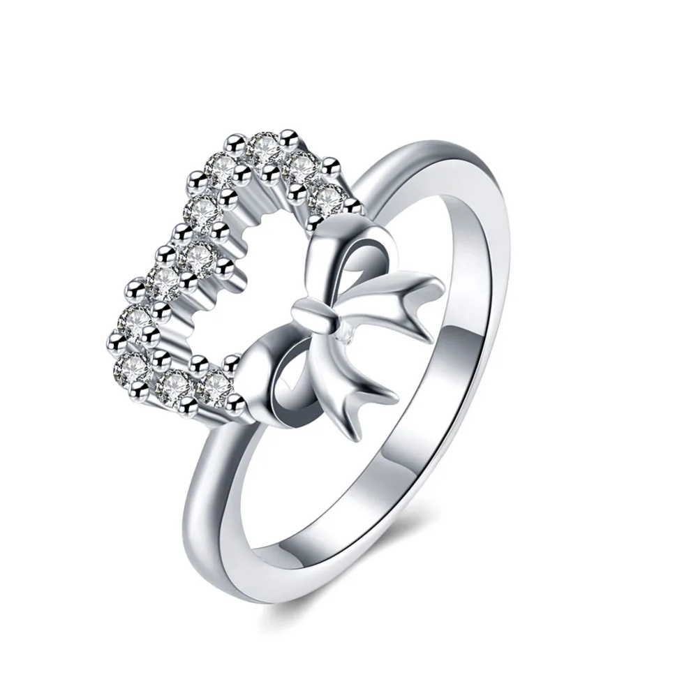 

2018 New 925 silver jewelry open heart with butterfly tag white zircon stone finger ring for women wedding fashion jewelry