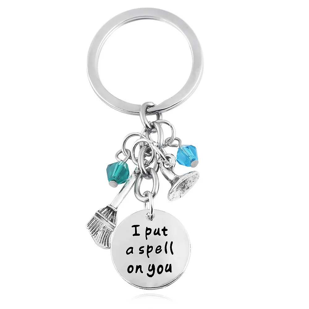 

Yamily I put a spell on you Engraved charm key chain Hocus Pocus key ring Witches Broomstick Hat Charm Key Chains for Women