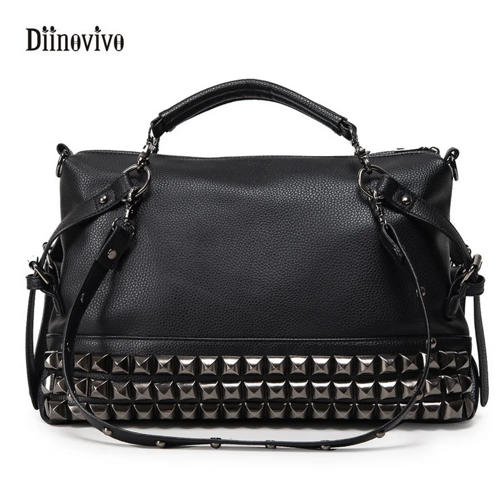

DIINOVIVO Fashion Rock Style Youth Leather Handbags Women Casual Punk Totes Simple Brand Ladies' Luxury Messenger Bag WHDV0059