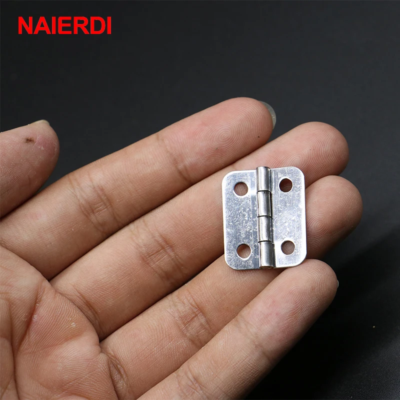 NAIERDI 10pcs 25mm x 20mm Silver Mini Door Hinges Cabinet Drawer Jewellery Box Mini Hinge With Screws For Furniture Hardware