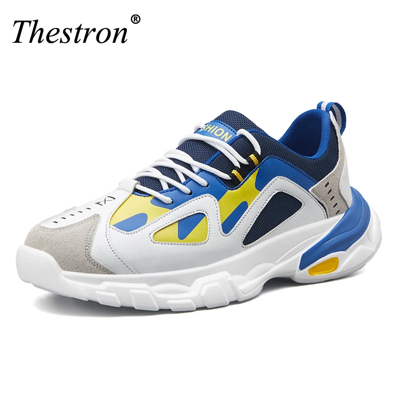

Men Chunky Shoes Quality PU+Mesh Cloth Breathable Dad Shoe Thickened Sole Lace Up Fashion Outdoor Sneakers Men Shoes Adult T752