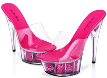 Hot-selling multicolor flower women’s platform sexy high-heeled shoes transparent crystal thin heels slippers Plus Big yards