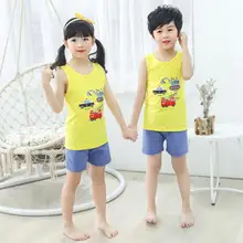 Пижамы для мальчиков и девочек, комплект из 2 предметов, Детская летняя футболка из хлопка, шорты, спортивный костюм пижамы с рисунками одежда для сна для детей возрастом 2, 4, 6, 8, 10 лет