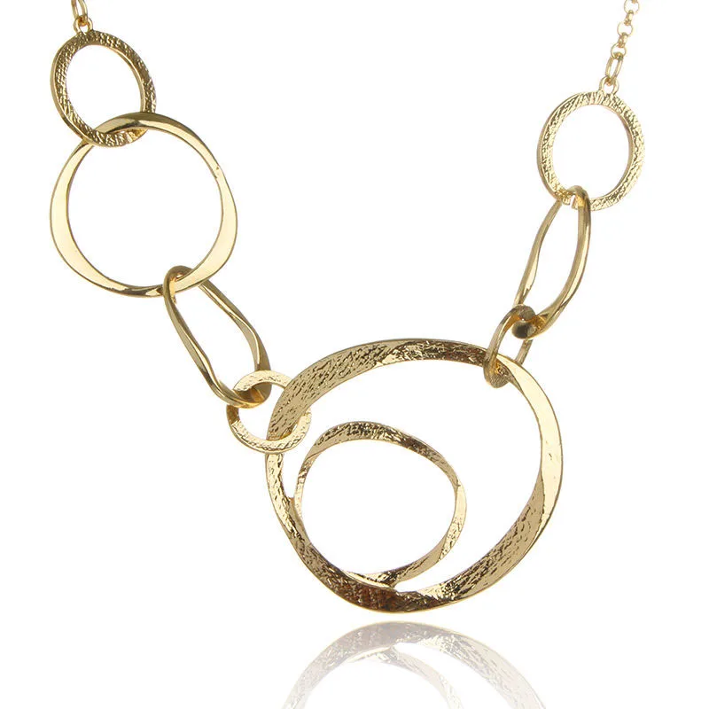 Women Classic Circle Statement Necklace Bib Choker Punk Casual Large Round Pendant Gold Link Chain Necklace Birthday Party Gift