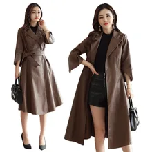 Длинная женская ветровка новая двубортная кожаная куртка пальто женская верхняя одежда из искусственной кожи женское высококачественное пальто из искусственной кожи