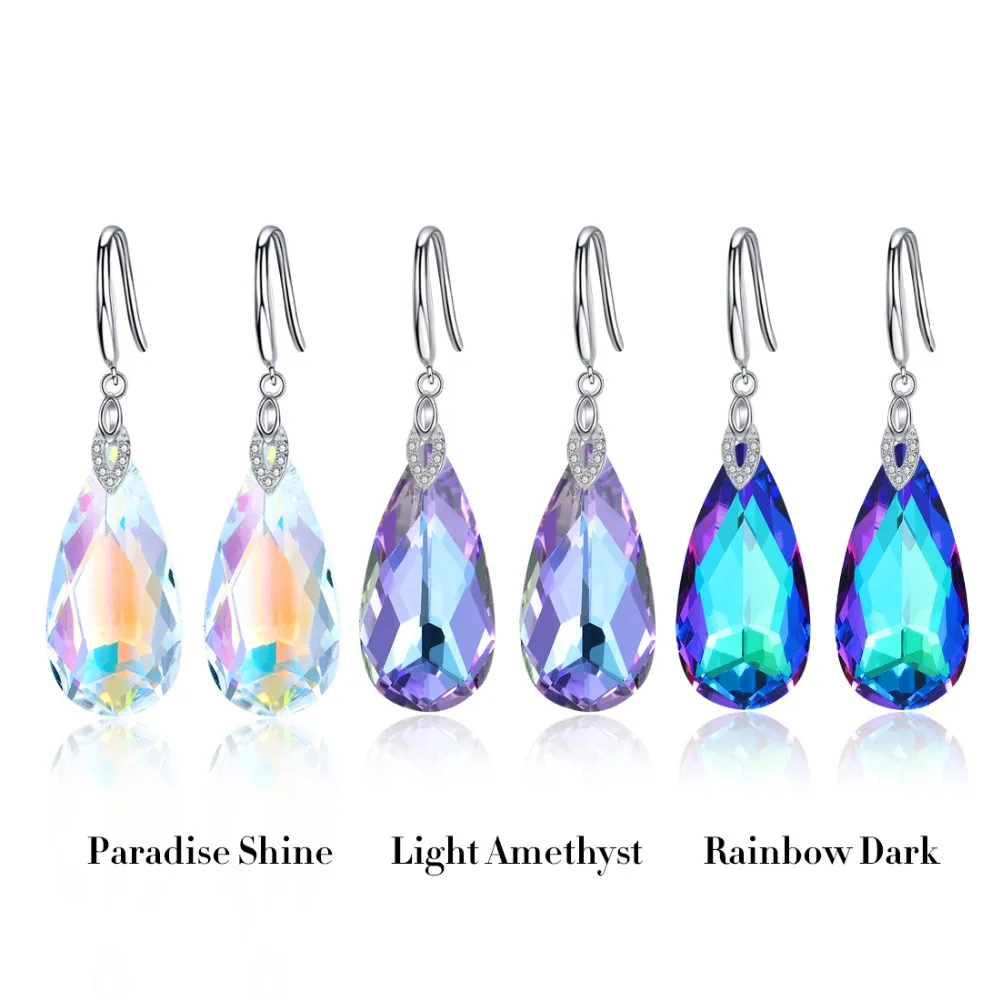

925 Sterling Silver Fine Jewelry Color Changing Austrian Crystal Pear Cut Big Drop Earring for Women with Jewelrybox