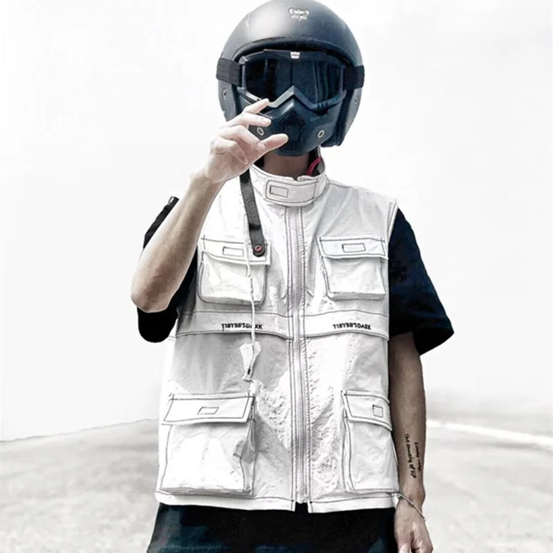 

2019 Fashion Hip Hop Vest Mens Multi pocket Military Tactical Vests Brand Cargo Waistcoats Streetwear Sleeveless Jackets DS50649