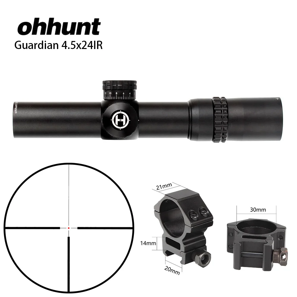 Ohhunt Guardian 4,5x24 охотничий прицел 30 мм трубка тактическая Оптика прицел 1/2 половина охотничий прицел турреты Сброс прицел - Цвет: with picatinny rings