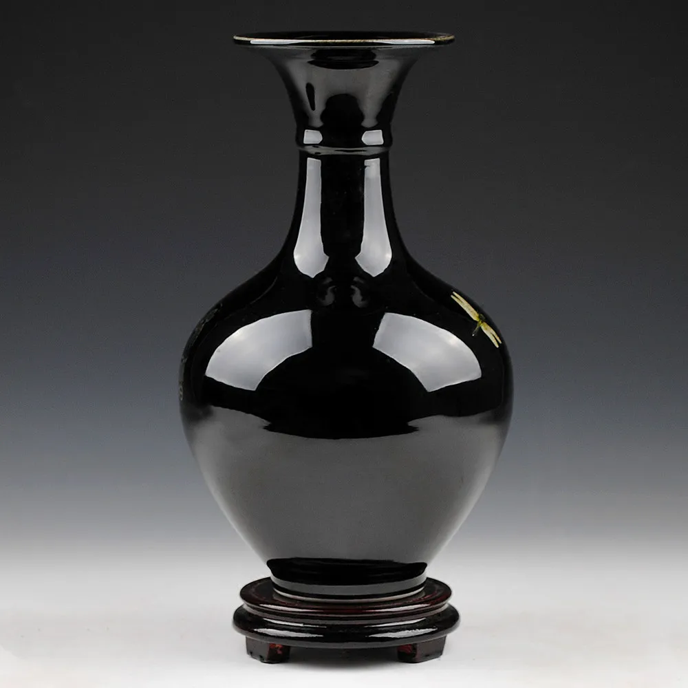 Jingdezhen Sharply Glaze Black Ceramic Vase Lotus Pattern For Modern Home Sitting Room Adornment 2