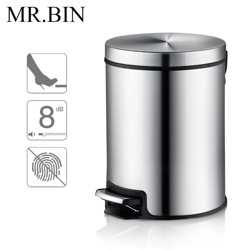

MR.BIN 12L Macaroon Plus Trash Can with PP Removable Inner Bucket Anti-fingerprint and Mute Foot Pedal Waste Bin for Home