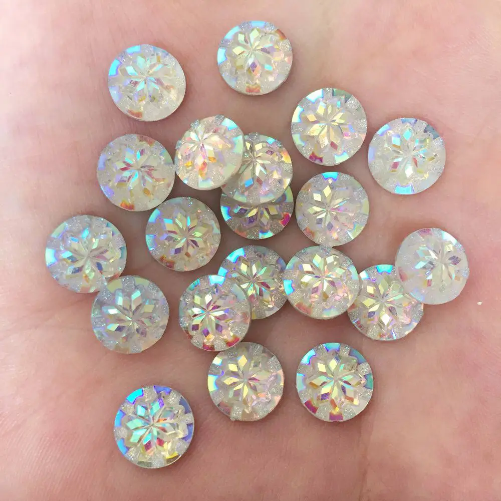 

White 50PCS 10mm AB resin 3D flower round Flatback rhinestone Children scrapbook DIY ornaments wedding buttons crafts PF396