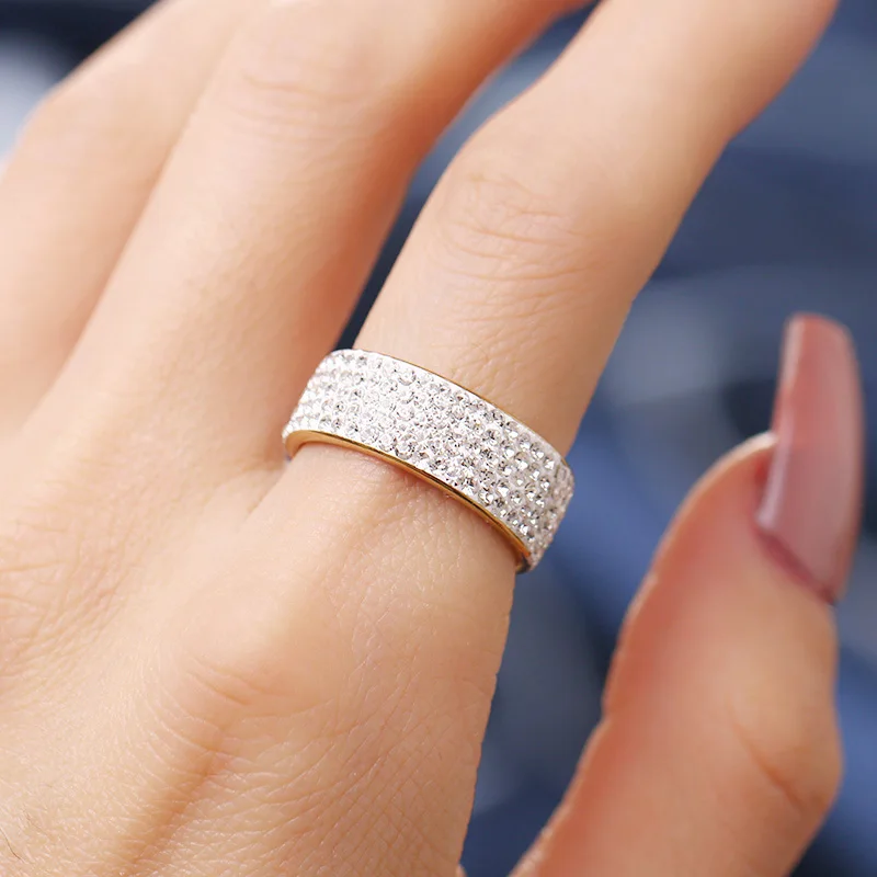 Woiwoi Stainless Steel Rings 5 Row Lines Clear Crystal Wedding Rings For Women Fashion Rhinestone Female Teen Jewelry anillos (10)