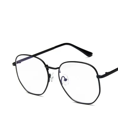 Шестигранные серебряные прозрачные очки, оправа для мужчин,, Ретро стиль, близорукость, оптические очки, оправа для женщин, Oculos lunette de vue homme - Цвет оправы: Black