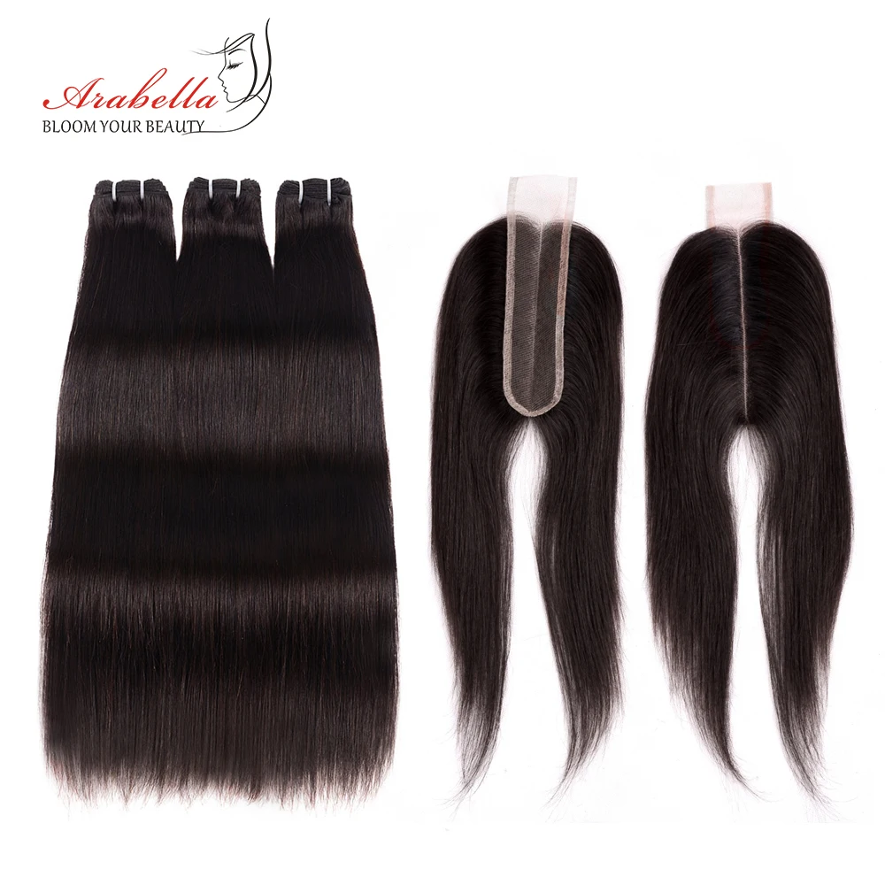 3/4 Bundles With Closure Brazilian Straight Hair Bundles With 2*6 Closure Remy Human Hair Weave Arabella Closure With Bundles