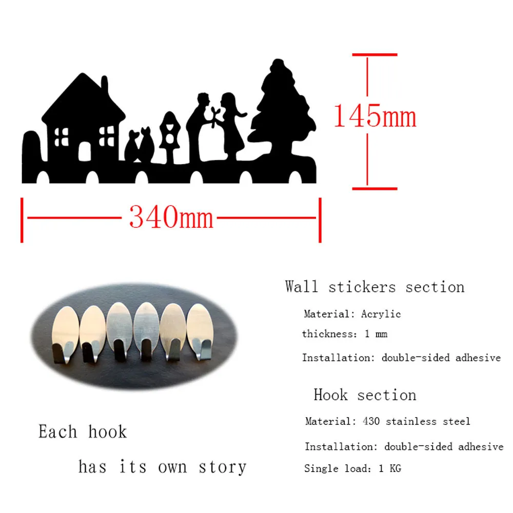 1 Набор, 6 шт., настенные наклейки на крючок, декоративные, для домашнего интерьера, современные крючки, настенные, для кухни, ванной комнаты, органайзер, полотенце, ключ, пальто, шляпа, вешалка