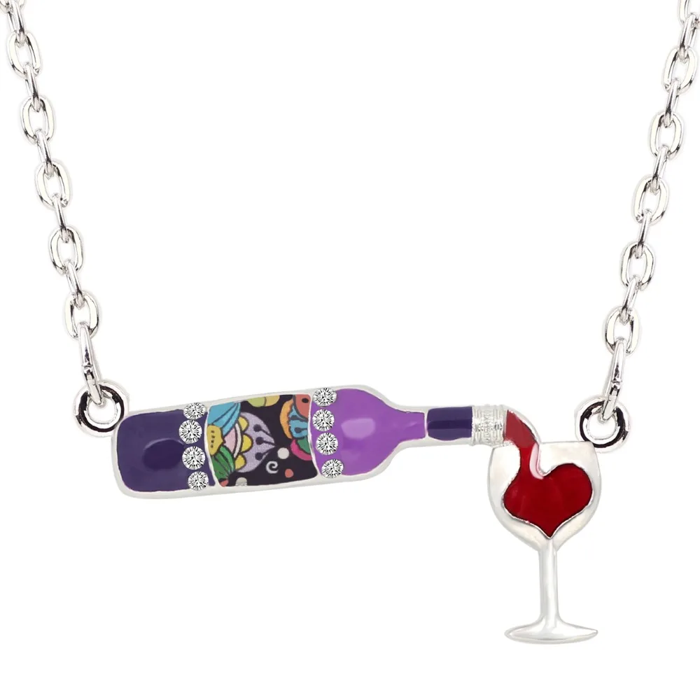 WEVENI Statement Enamel Floral Red Wine Bottle Glass Necklace Chain Alloy Rhinestone Pendant For Women Girls Party Jewelry Gift - Image 4