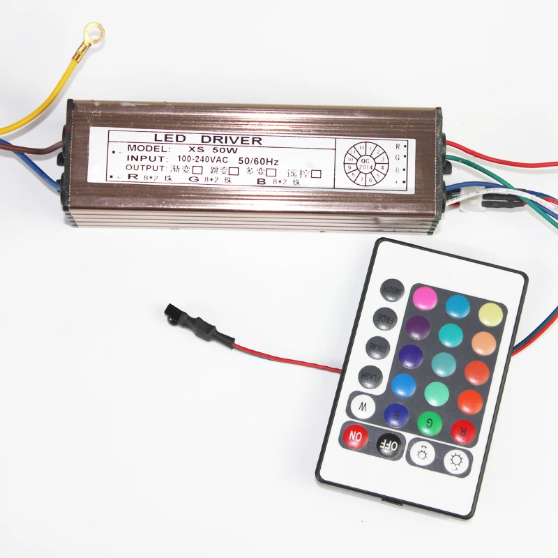 

50W RGB Led Light Driver Lighting Transformer External Constant Current Aluminum Case Power Supply+ Remote Controller for LEDs