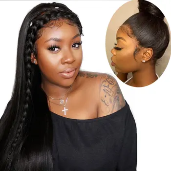 

Alibele Straight 360 Lace Frontal Wig 10-26 in Pre Plucked with Baby Hair 150% Peruvian Human Hair Wigs 360 Transparent Lace Wig