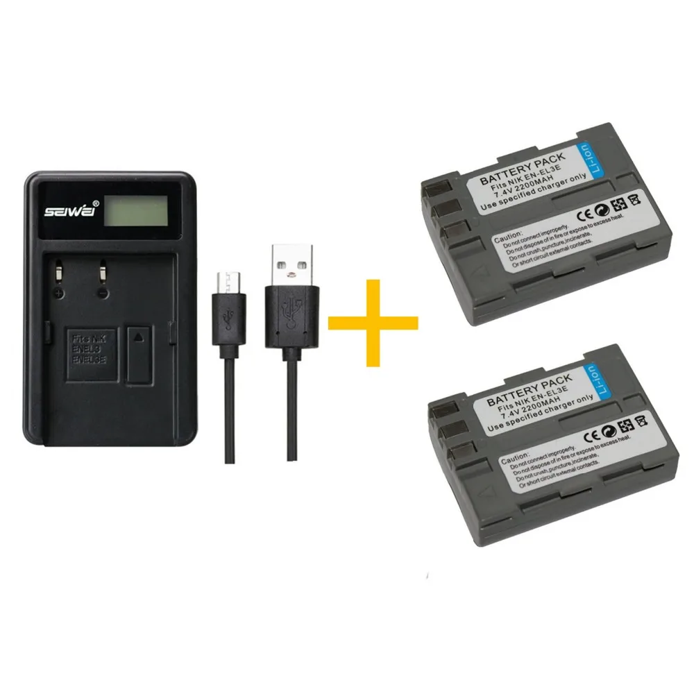 2 pcs 2200 mAh ENEL3E EN EL3E Battery With LCD Single rechargeable